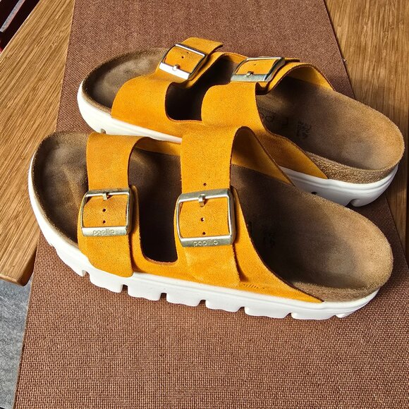 Birkenstock Arizona Chunky Papillio Suede Leather Sandles Apricot 41 US 10-10.5 - Picture 4 of 4